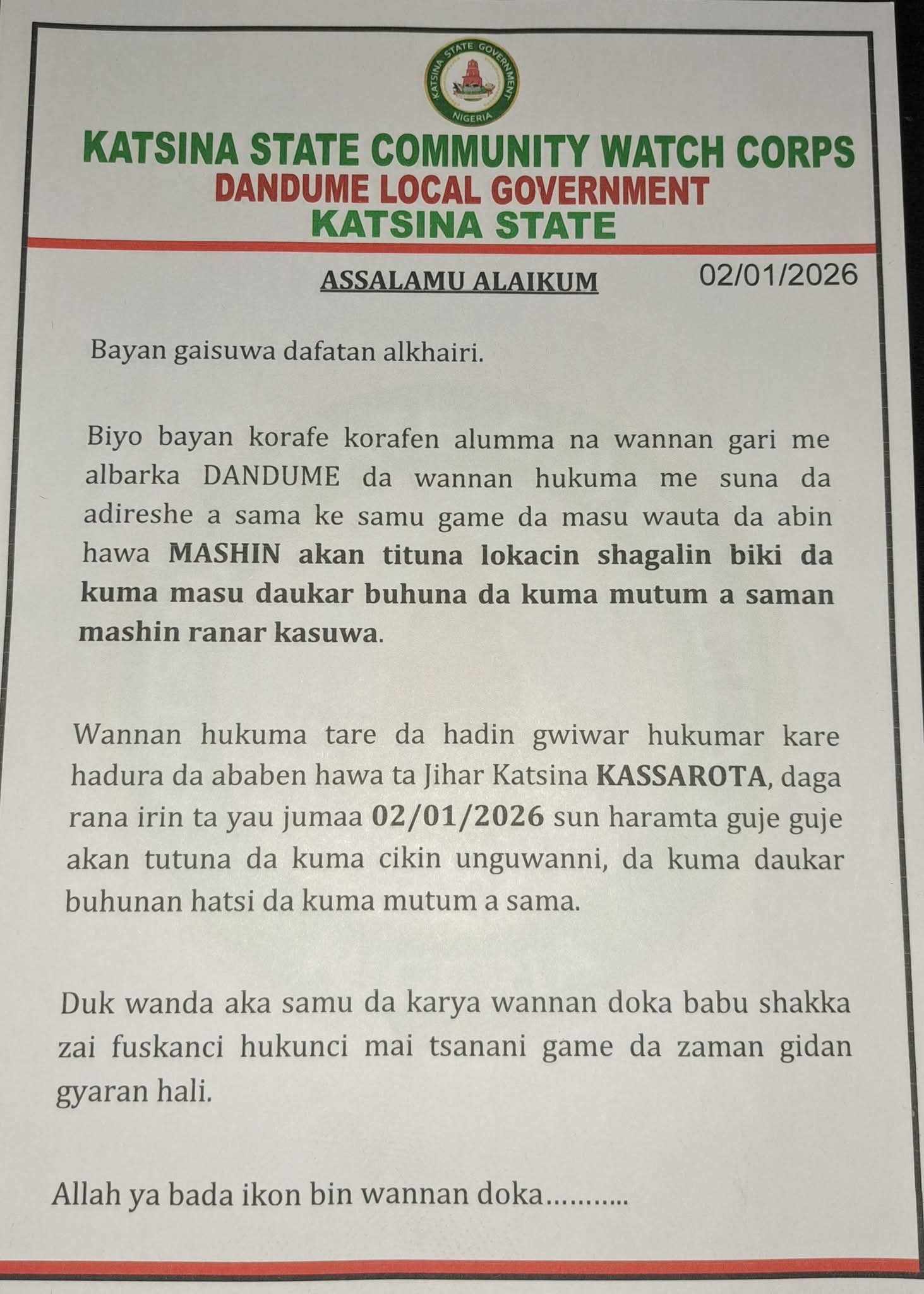 Takardar Community Watch a Dandume: Rashin Ƙwarewa, Ketare Iyaka da Barazana ga Doka
