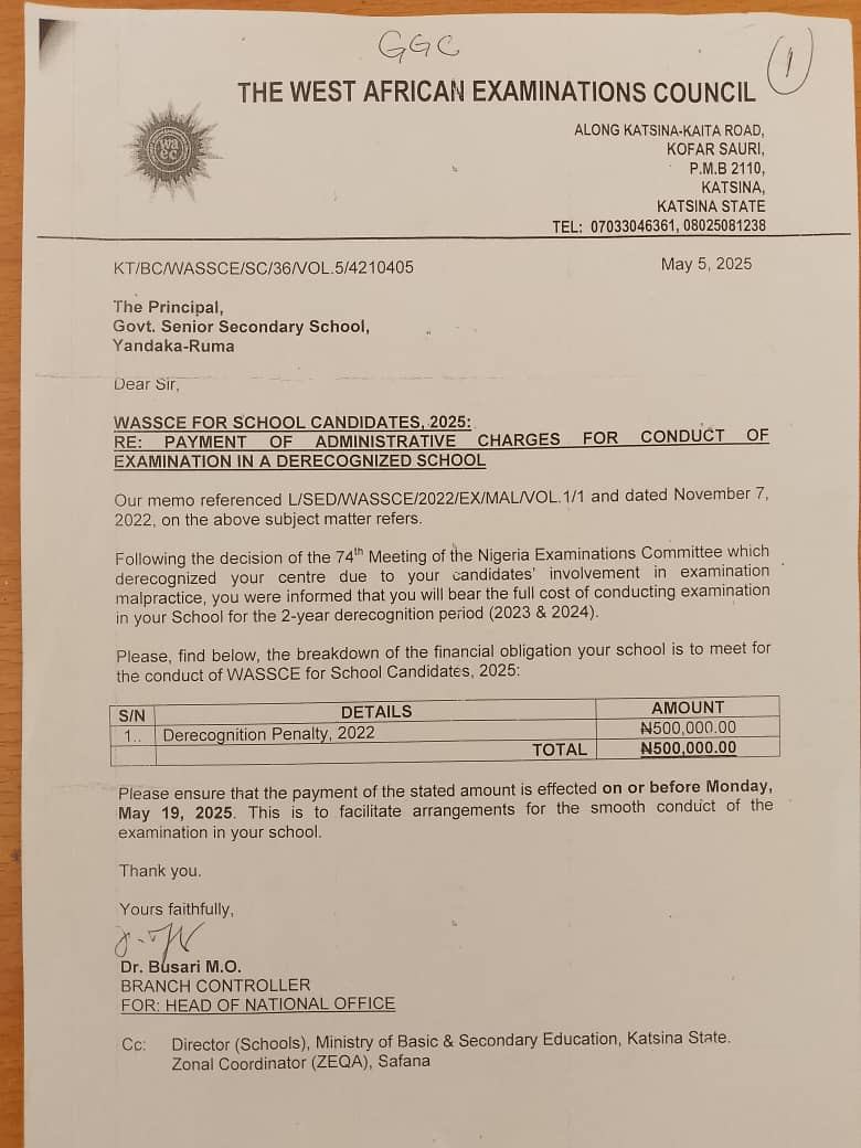 AL'UMMAR MAZABAR DAN'ALHAJI/YANGAYYA, A BATSARI SUN KOKA KAN YUNKURIN DAKATAR DA YAYANSU CIGABA DA RUBUTA JARABAWAR WAEC A MAKARANTAR GSSS YANDAKA RUMA.